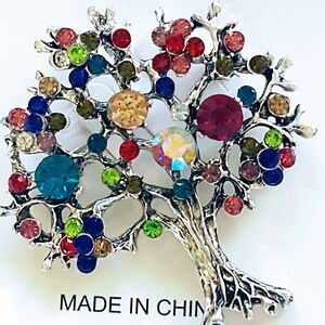 NEW FAMILY TREE OF LIFE SILVER TONE RHINESTONE BROOCH/PIN FASHION JEWELRY/GIFT